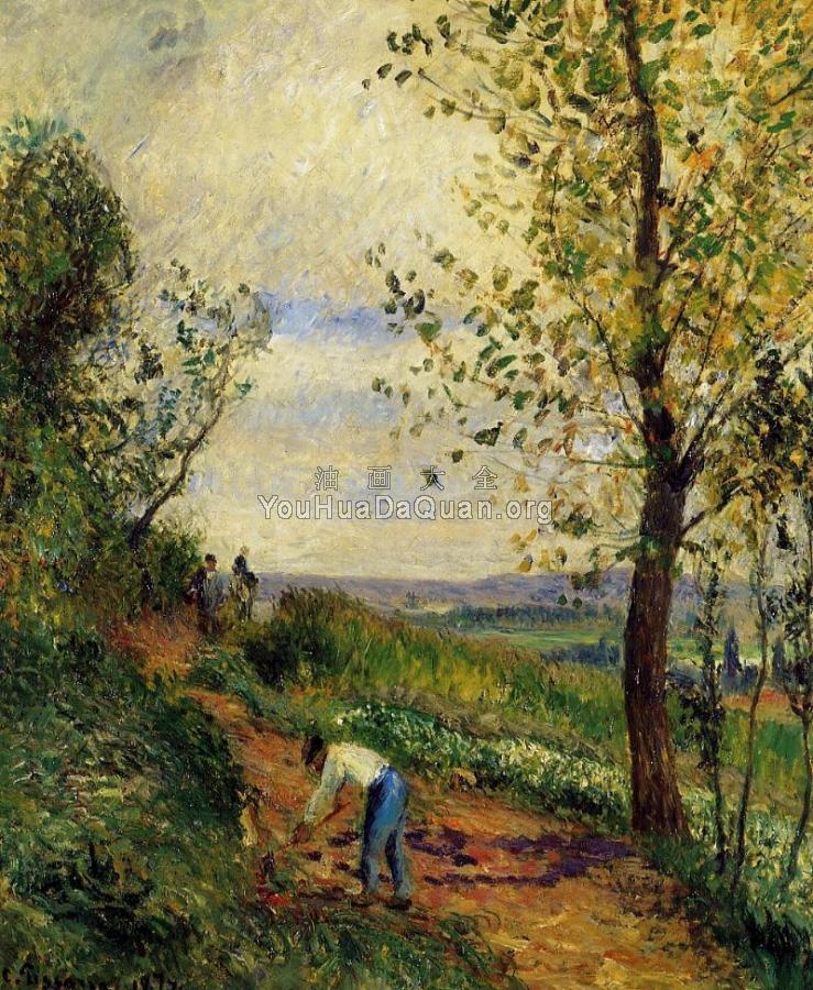 Landscape with a Man Digging - 卡米耶·毕沙罗